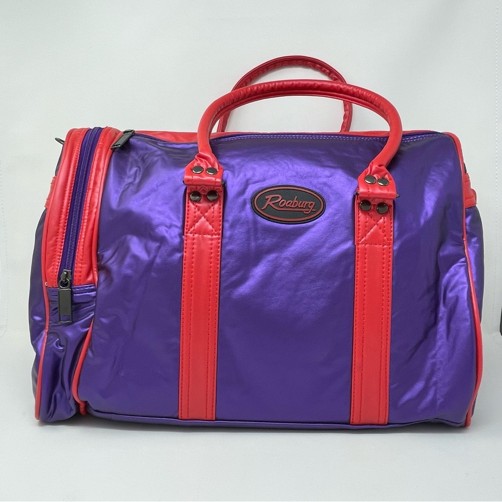 Vintage Y2K Roaburg Duffle Travel Bag Metallic Purple Red Top Handle Zippers